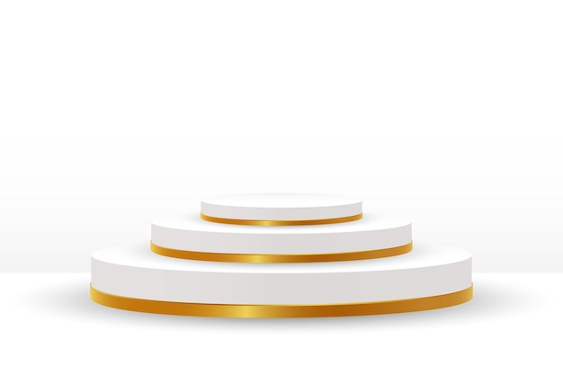 Podio bianco con finiture in oro su sfondo bianco illustrazione 3d vettore