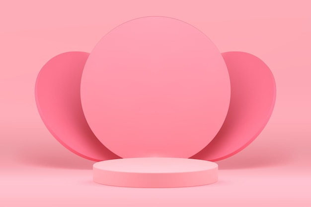 Podio rosa 3d piedistallo elegante femminile mock up per illustrazione vettoriale di presentazione di prodotti cosmetici Composizione realistica nello showroom pastello per la promozione di bellezza commerciale di vendita di negozi