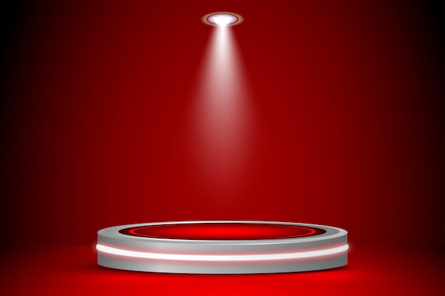 Podium 3D realistico con effetto luce in tema rosso