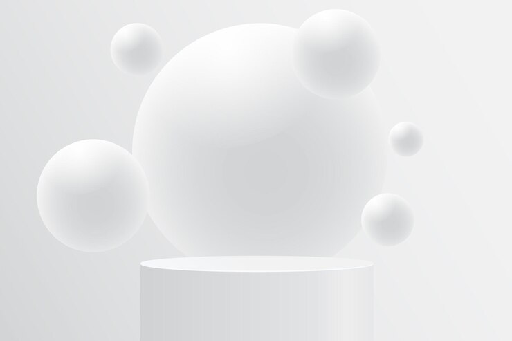 Vettore podium a forma 3d astratta con palla a sfera modello di piedistallo scena minima palco vuoto