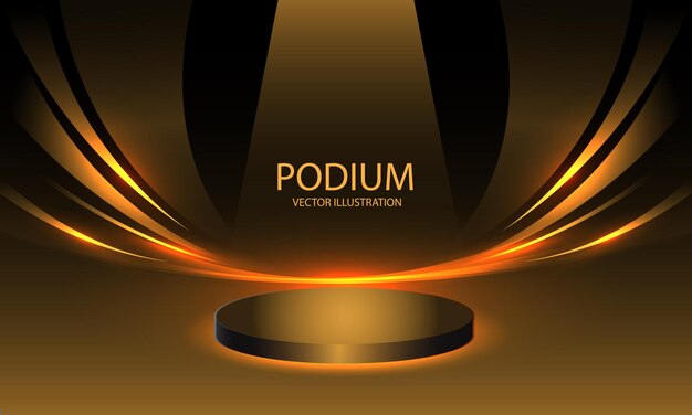 Podium nero curva dorata palco 3D per l'illustrazione vettoriale del prodotto di visualizzazione