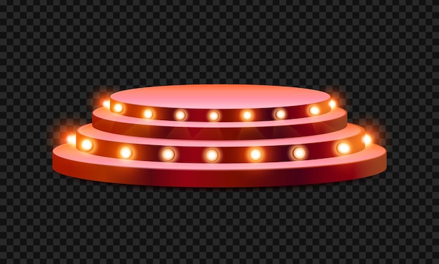 Podium rosso rotondo vettoriale con illuminazione per banner
