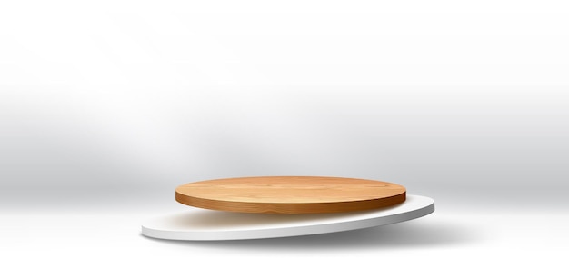 Podium rotondo o vetrina in legno e bianco