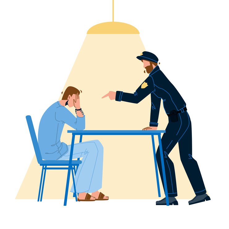 Vettore poliziotto interrogatorio prigioniero criminale