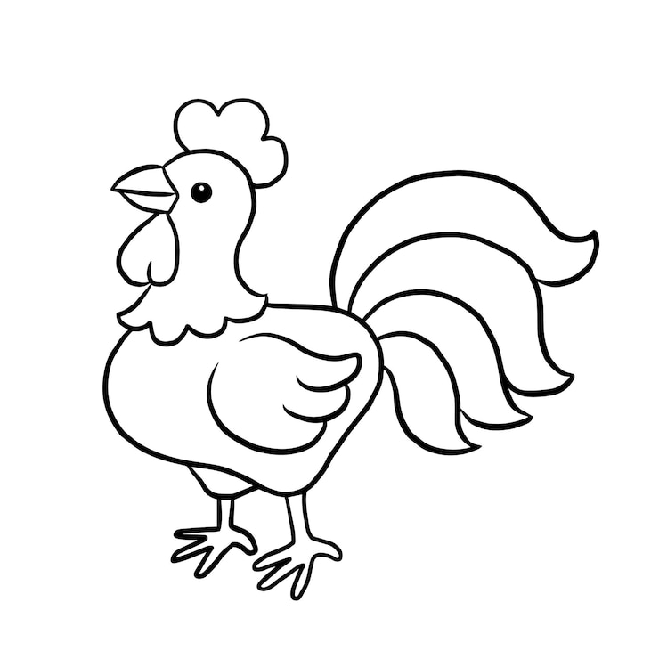 Vettore pollo cartone animato animale carino kawaii doodle colorazione pagina disegno