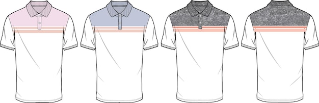 polo a contrasto design piatto disegno tecnico illustrazione vettoriale