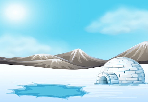 Polo nord e paesaggio igloo