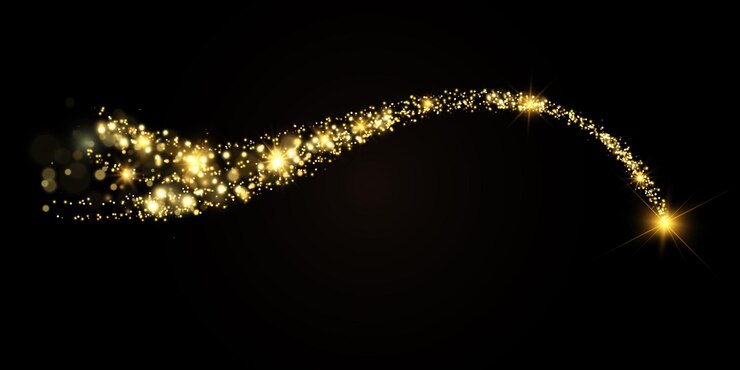 Polvere d'oro scintillante di particelle scintillanti una bella stella luminosa con una coda polverosa