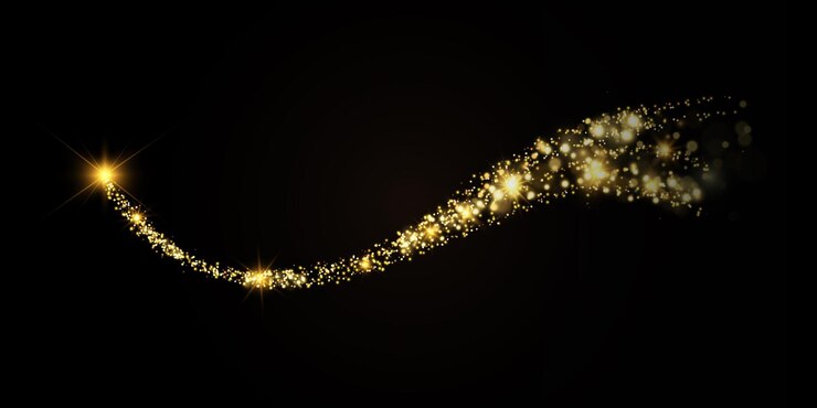 Polvere d'oro scintillante di particelle scintillanti una bella stella luminosa con una coda polverosa