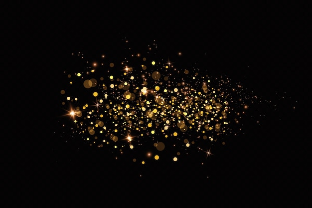 Polvere dorata, scintille gialle e stelle dorate brillano di una luce speciale. Scintillanti particelle di polvere magica.