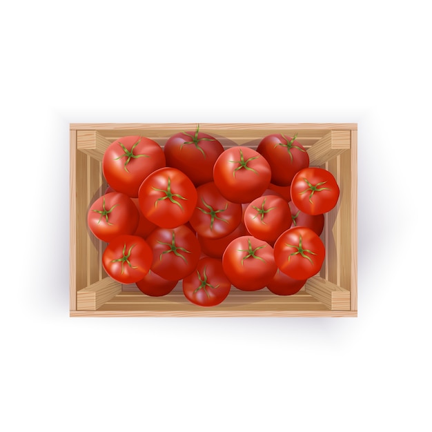 Pomodori in cassa di legno
