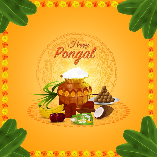 Pongal felice augura biglietto di auguri e banner