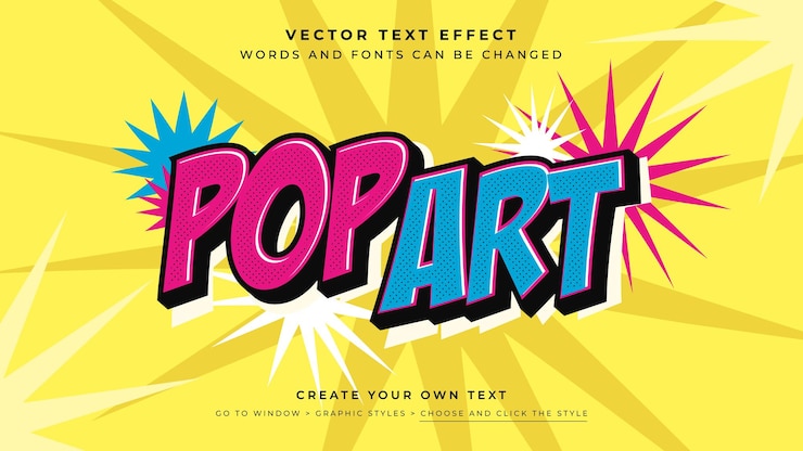 Vettore pop art comic design effetto di testo vettoriale editabile stile grafico vintage