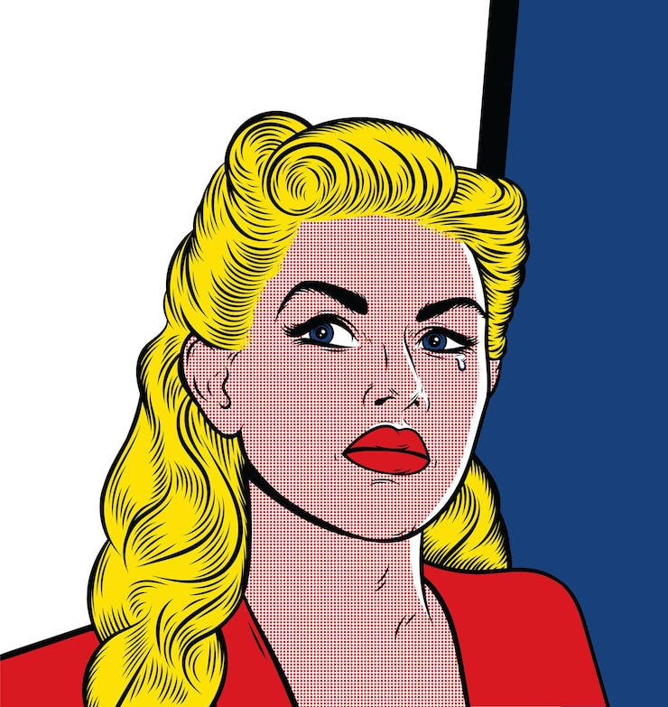 Vettore pop art comics sfondio donna triste con bocca di parola retro beautiful girl style anni '60 giallo b