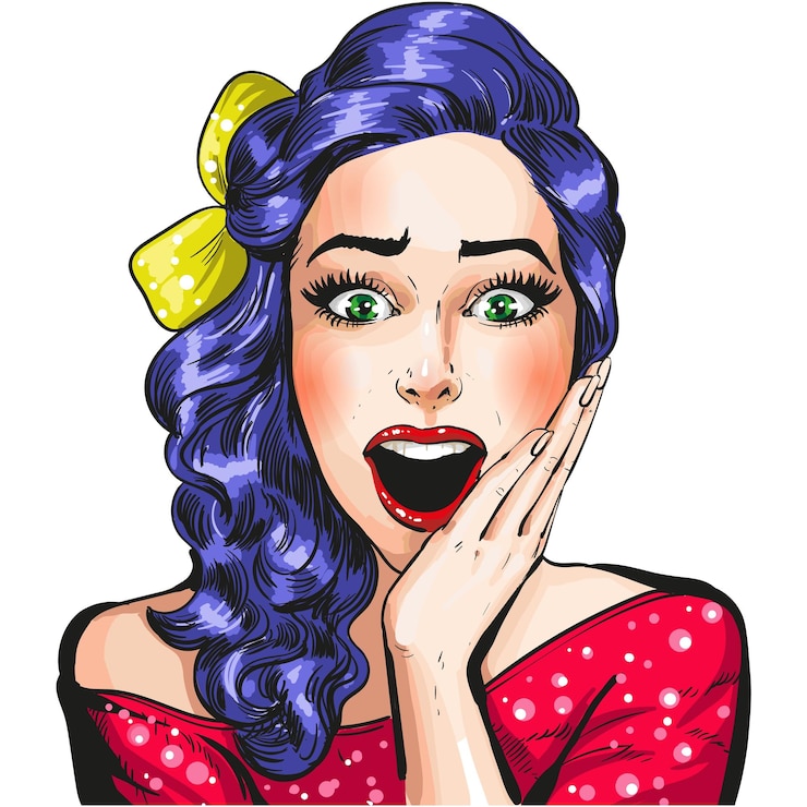 Vettore pop art donna wow faccia espressione fumetto vettoriale