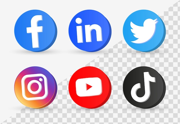 popolari icone dei social media nei pulsanti 3d o nei loghi delle piattaforme di rete