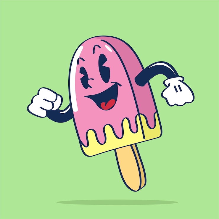 Vettore popsicle personaggio dei cartoni animati con felice disegno a mano in esecuzione vettore