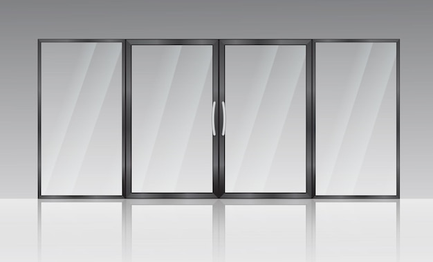 Porta in vetro realistica Ingresso porte in vetro moderne illustrazione di un layout di un vetro d'ingresso