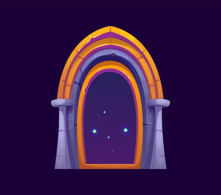 Vettore porta magica portale fantasy con aura mistica