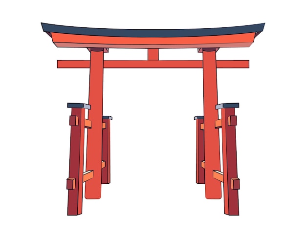 Porta rossa giapponese del Santuario Torii Architettura antica del Giappone Immagine a colori Oggetto isolato su bianco