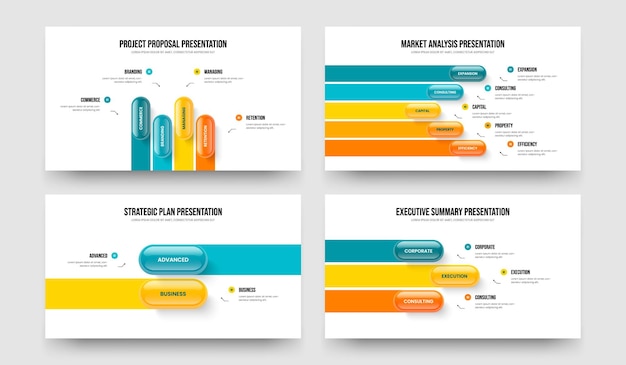 Portafoglio di progetti 4 5 2 3 Element Infographic Frame Layout Bundle