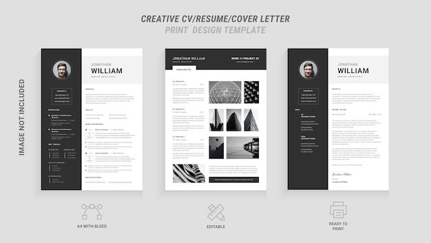 Portfolio di curriculum vitae minimo e layout della lettera di accompagnamento