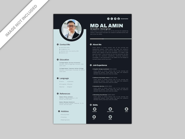 Portfolio pulito e moderno o modello di curriculum vitae