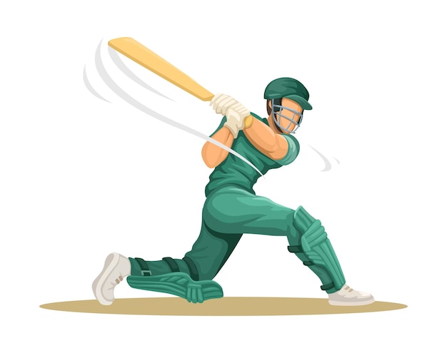 Posizione del giocatore di cricket Personaggio Illustrazione di cartoni animati Vettore