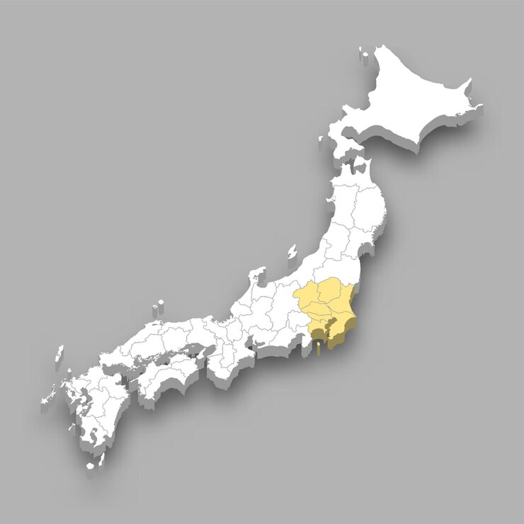 Vettore posizione della regione di kanto all'interno della mappa del giappone