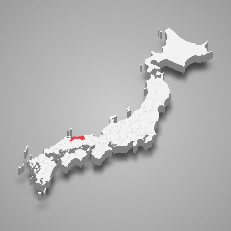 Vettore posizione della regione di tottori all'interno della mappa 3d del giappone