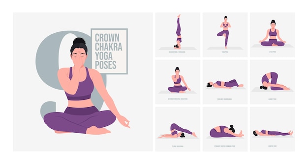 Posizioni yoga del chakra del terzo occhio Giovane donna che pratica posizioni yoga