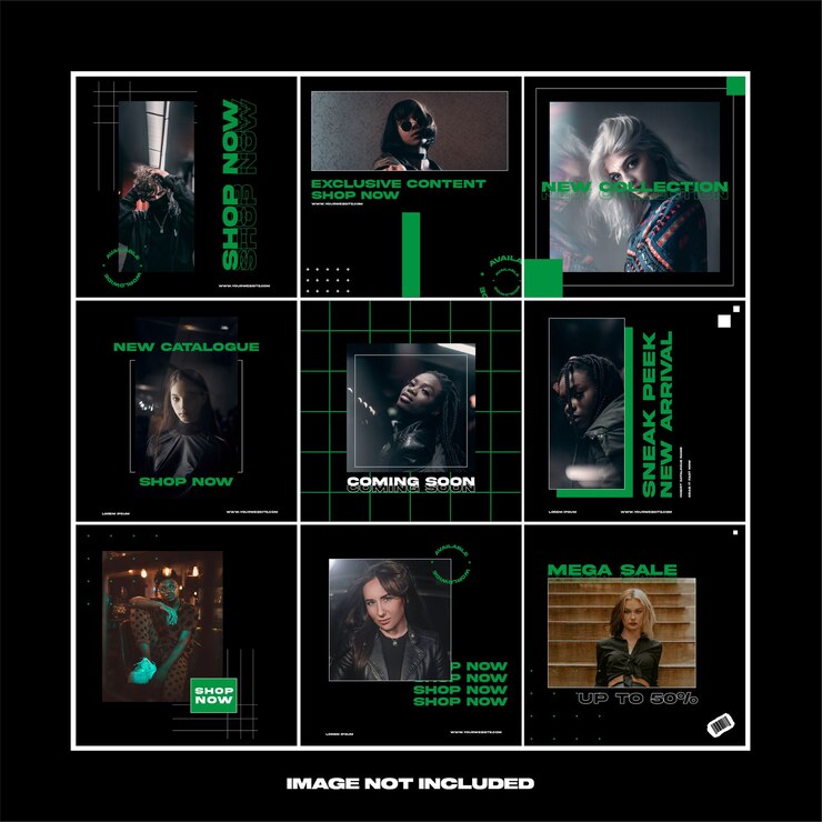 Post di bundle del modello di instagram dei social media di hype della moda di street wear verde scuro