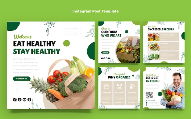 Post di instagram cibo sano design piatto