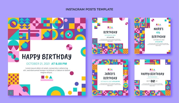 Post di instagram compleanno mosaico design piatto