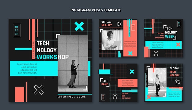 Post di instagram con tecnologia minimale dal design piatto
