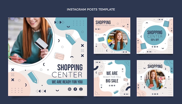 Post di instagram del centro commerciale disegnati a mano