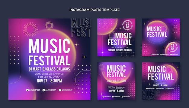 Post di instagram del festival musicale colorato sfumato