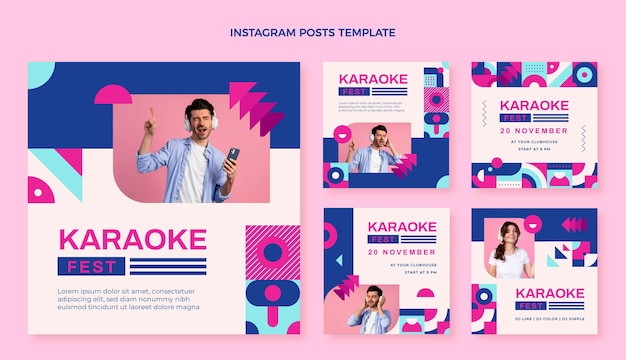 Post di instagram del festival musicale del mosaico di design piatto