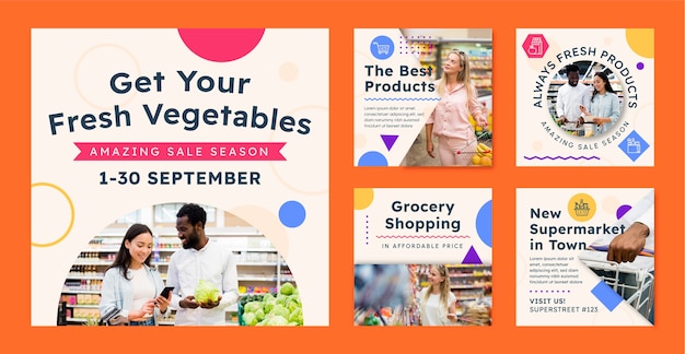Post di instagram del supermercato dal design piatto