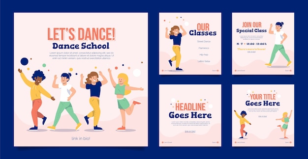 Post di instagram della scuola di ballo disegnati a mano