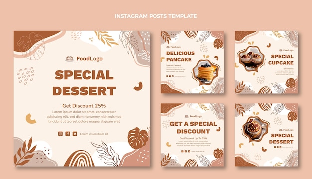 Post di instagram dessert speciale design piatto
