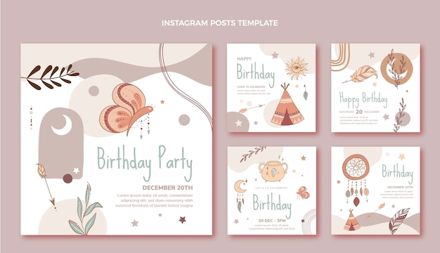 Post di instagram di compleanno boho disegnati a mano