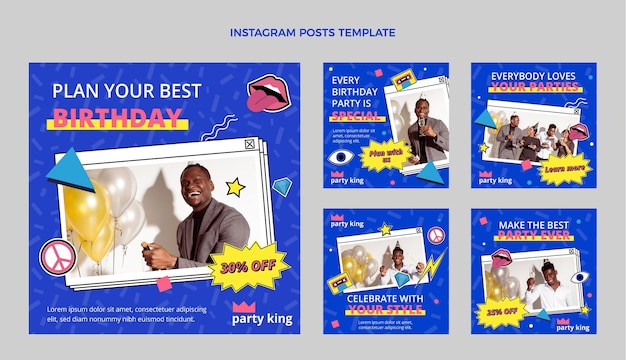 Post di instagram di compleanno nostalgico piatto anni '90