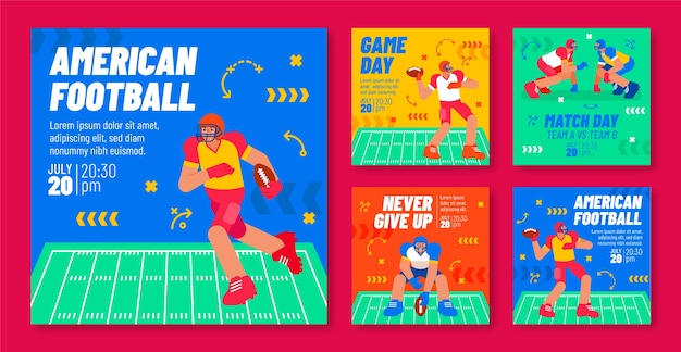 Post di instagram di football americano di design piatto