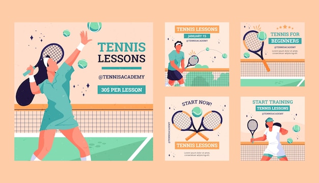 Post di instagram di giochi di tennis disegnati a mano