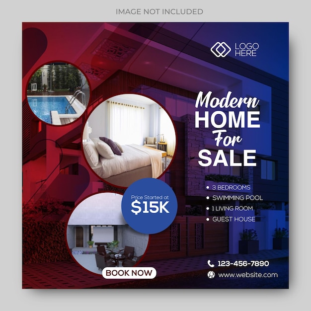 Post di instagram di proprietà della casa immobiliare o modello promozionale di banner web quadrato