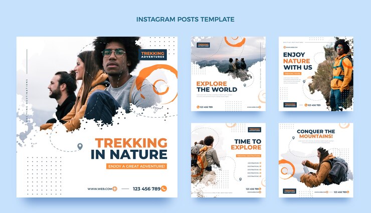 Vettore post di instagram di trekking dal design piatto