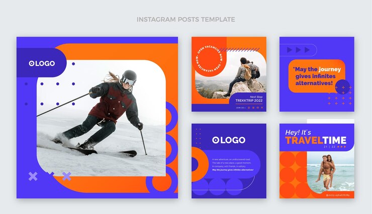 Vettore post di instagram di viaggio dal design piatto