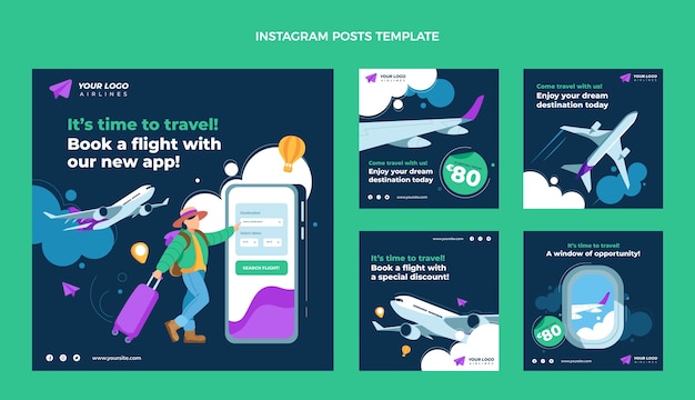 Post di instagram di viaggio design piatto
