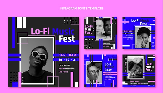 Post di instagram festival di musica minimal design piatto